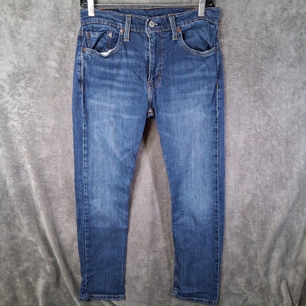 Levis 502 Taper‎ Jeans Men Size 30x30 Dark Blue Stretchable Fits 30x28 10" Rise